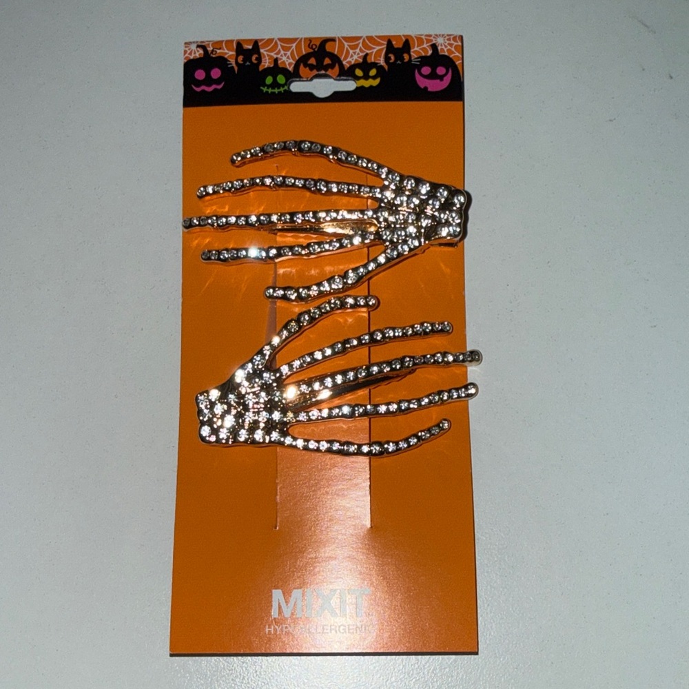 Mixit Sparkling rhinestone Halloween Gold Skeleton Hair Clips
